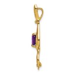14k 6mm Heart Amethyst and Diamond Cat Chain Slide - Image 2