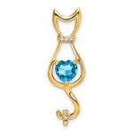 14k 6mm Heart Blue Topaz and Diamond Cat Chain Slide