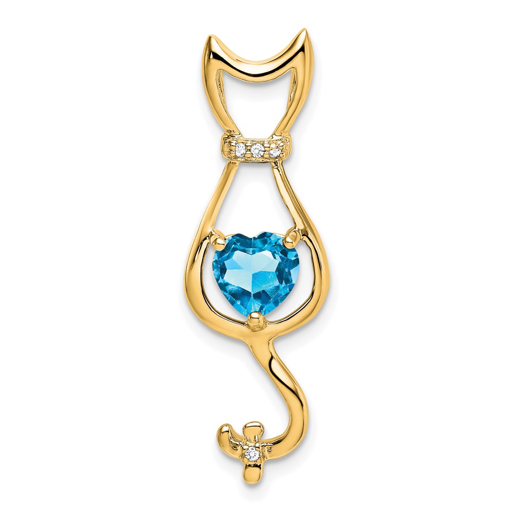 PM7030-BT-002-YA.jpg 14k 6mm Heart Blue Topaz and Diamond Cat Chain Slide - Image 1
