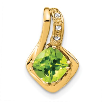 14k 6.4mm Cushion Peridot and Diamond Chain Slide