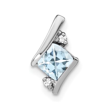 14k White Gold 7mm Cushion March/Aquamarine and Diamond Chain Slide