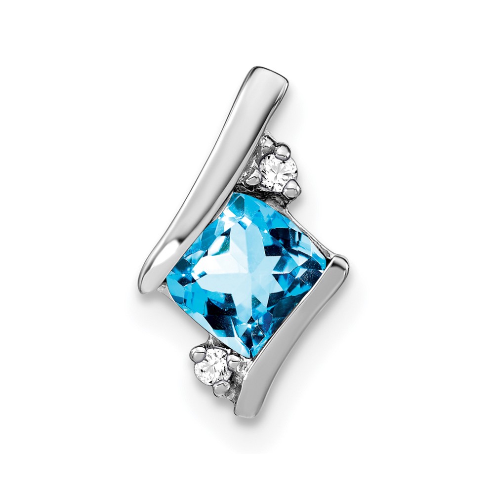 PM7398-BT-002-SSA.jpg Sterling Silver Antique Cushion Blue Topaz and Diamond Pendant - Image 1