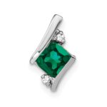 Sterling Silver Antique Cushion Cr. Emerald and Diamond Pendant