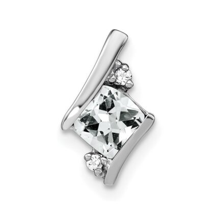 10k White Gold Cushion White Topaz and Diamond Chain Slide