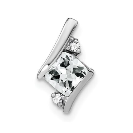 Sterling Silver Antique Cushion White Topaz and Diamond Pendant