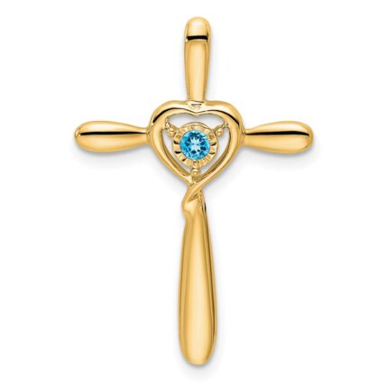 14k December/Blue Topaz Cross with Heart Chain Slide