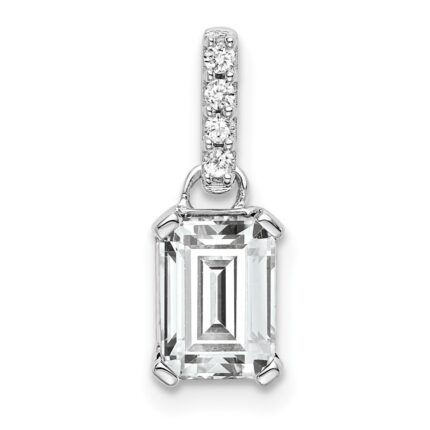 14k White Gold 7x5 Emerald-cut April/White Topaz and Diamond Pendant