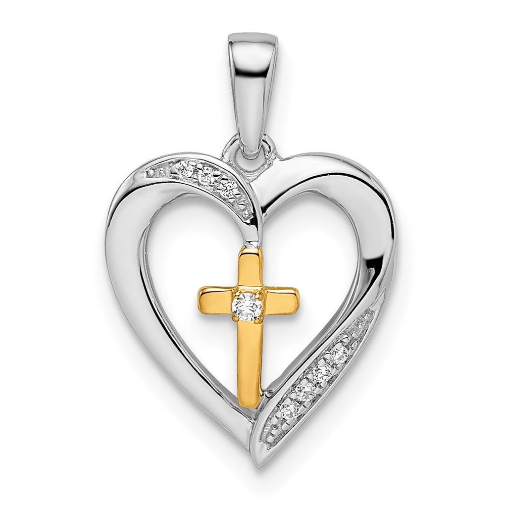 PM8532-003-WYA.jpg 14k Two-tone Heart with Cross Diamond Pendant - Image 1