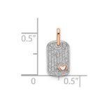 14k Two-tone White and Rose Small Dog Tag with Heart Diamond Pendant - Image 3