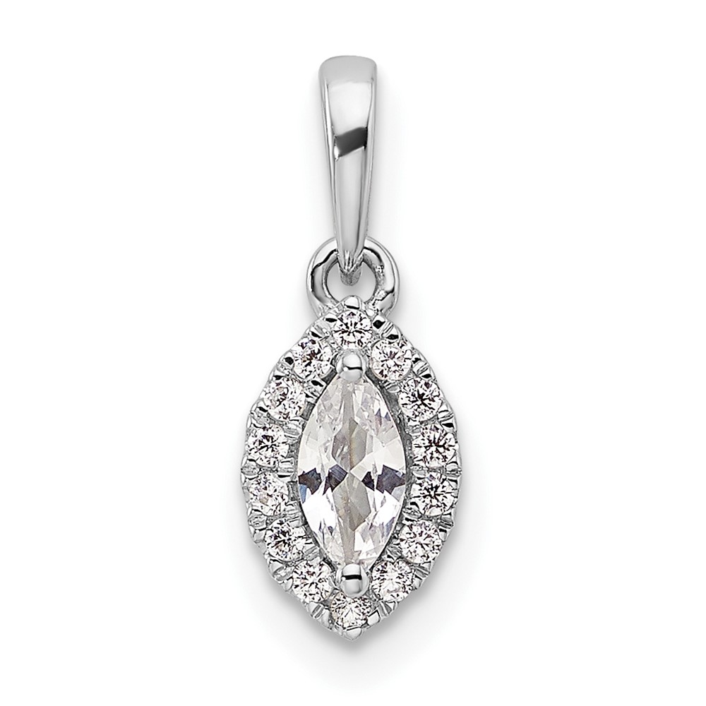 PM9354-WS-010-WAA.jpg 14k White Gold 1/10 carat Lab Grown Diamond VS/SI+ G+ and White Sapphire April Birthstone Pendant - Image 1