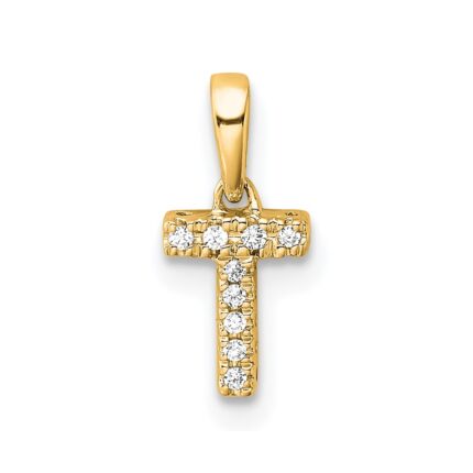 14K  Diamond Letter T Initial with Bail Pendant