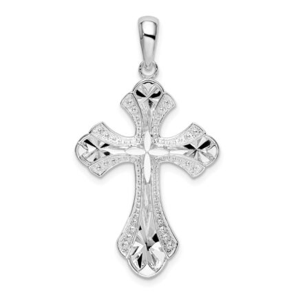 De-Ani Sterling Silver Rhodium-Plated Diamond-Cut Fleur de Lis Cross Pendant