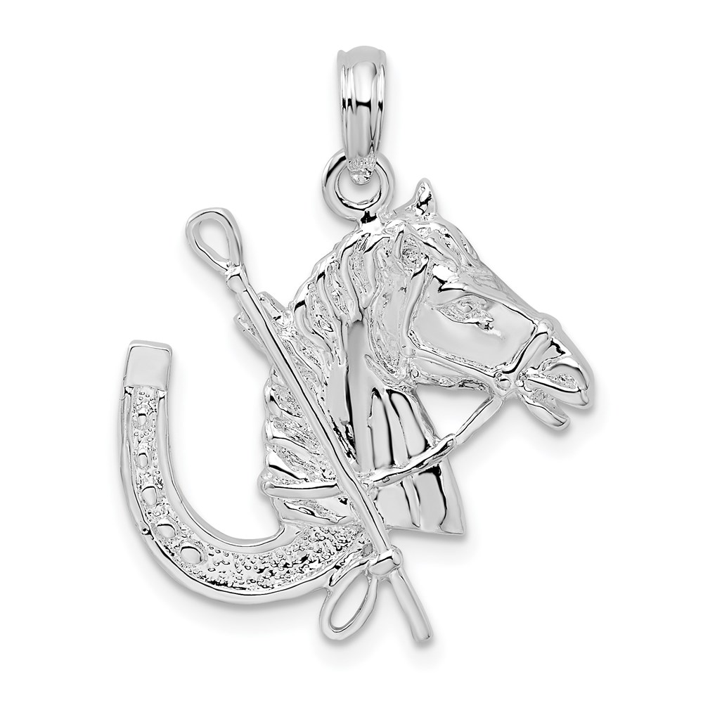 QC10340.jpg De-Ani Sterling Silver Rhodium-Plated Horse Head with Crop and Horseshoe Pendant - Image 1