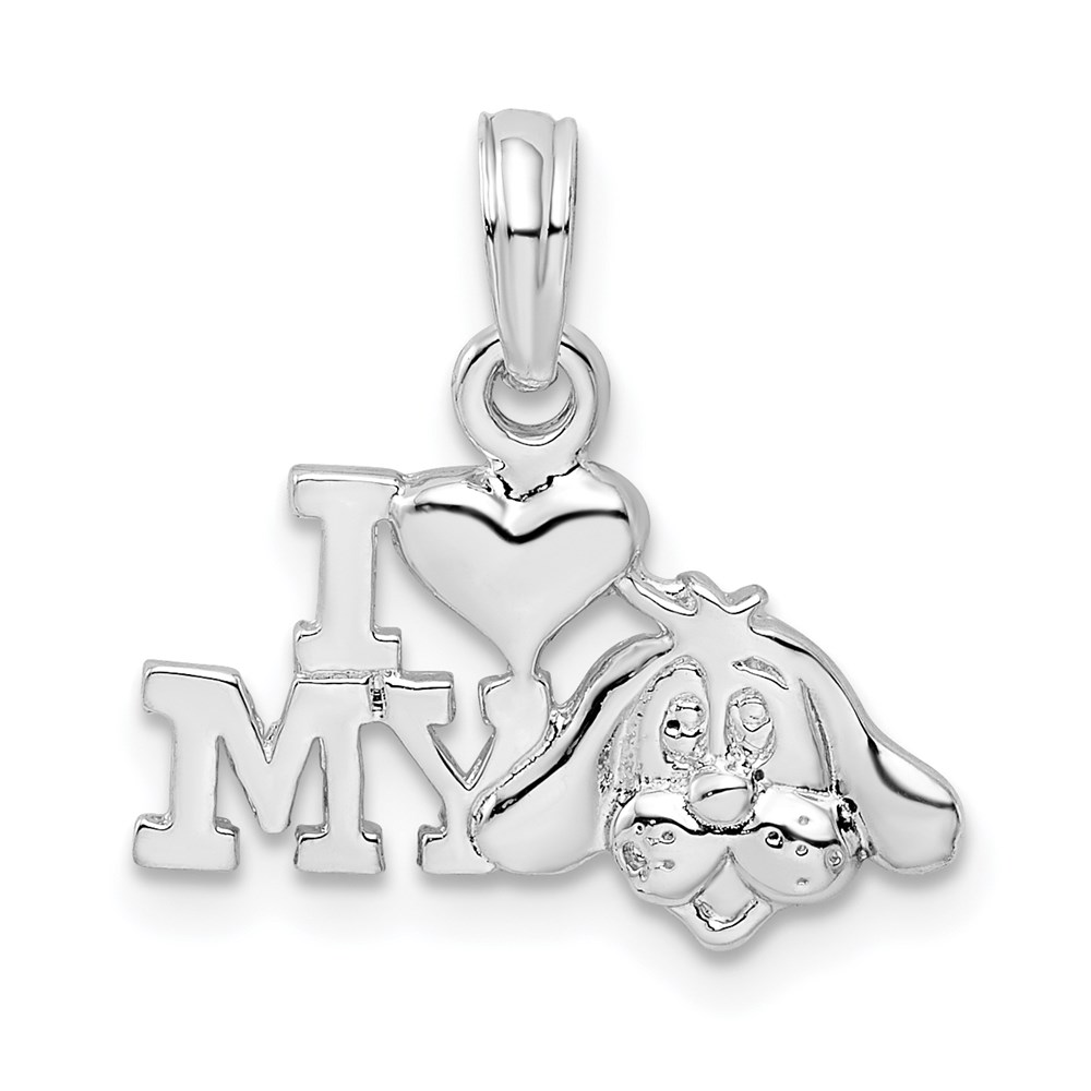 QC10456.jpg De-Ani Sterling Silver Rhodium-Plated Polished I Heart My Dog Pendant - Image 1