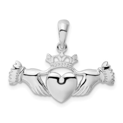 De-Ani Sterling Silver Rhodium-Plated Polished Claddagh Pendant