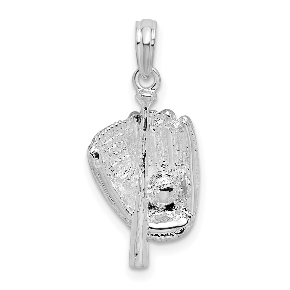 QC10609.jpg De-Ani Sterling Silver Rhodium-Plated Polished 3D Baseball / Bat / Glove Pendant - Image 1