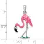 De-Ani Sterling Silver Rhodium-Plated Polished 3D Pink Flamingo Pendant - Image 3