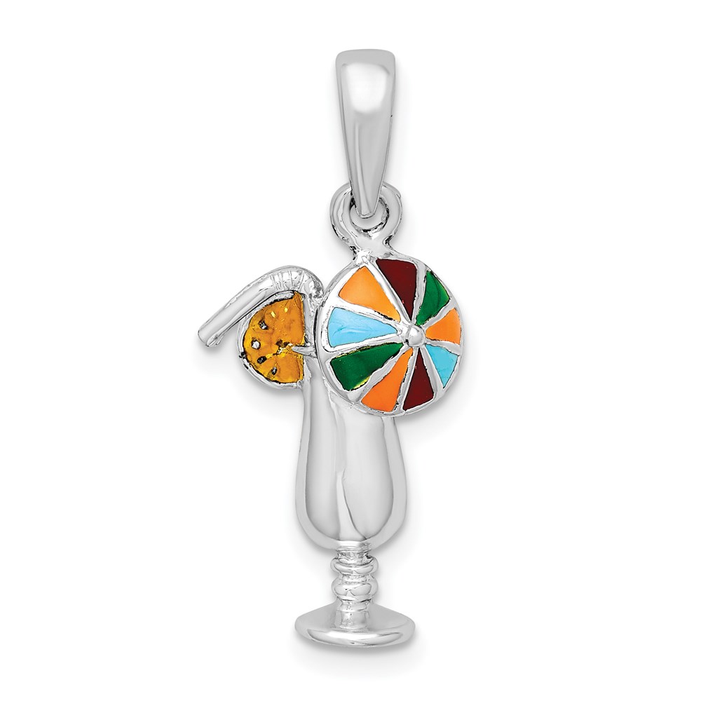 QC10643.jpg De-Ani Sterling Silver Rhodium-Plated Polished Enameled Tropical Drink Pendant - Image 1