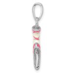 De-Ani Sterling Silver Rhodium-Plated Polished 3D Enameled Ballet Shoe Pendant - Image 2