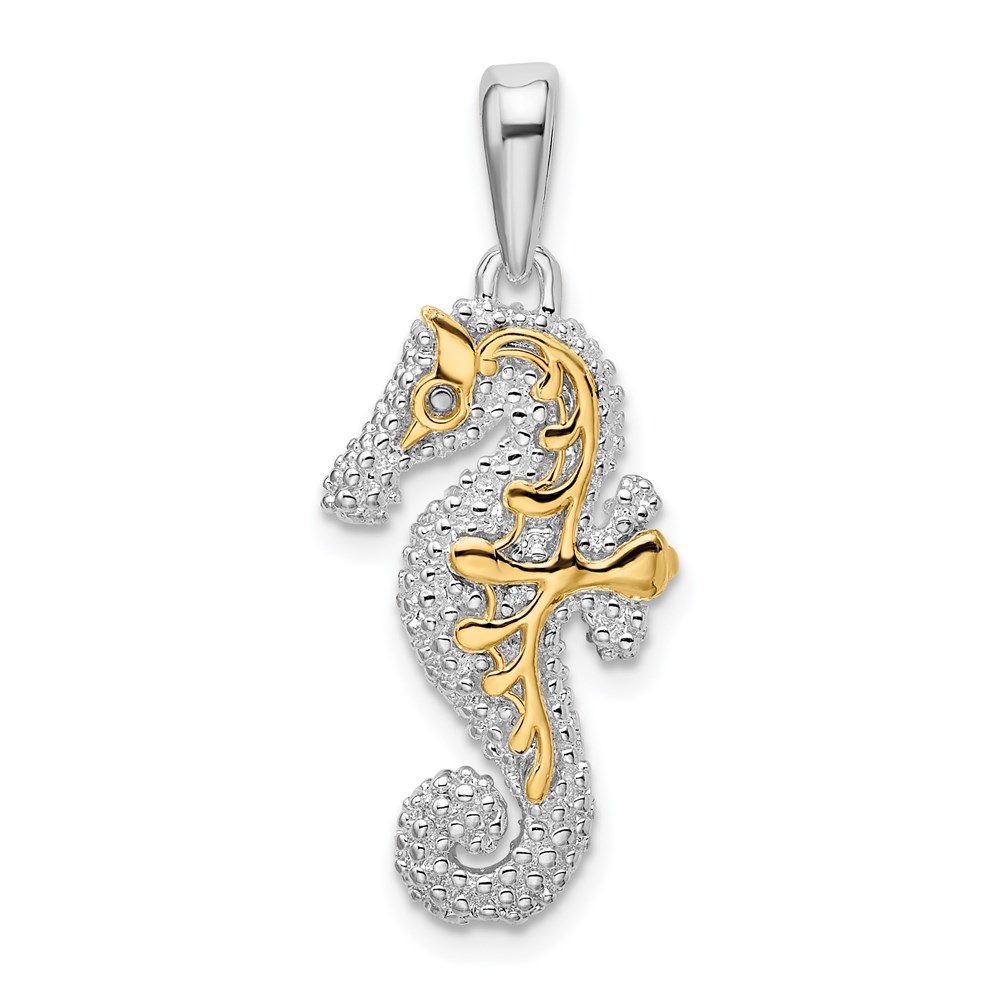 QC10761G.jpg De-Ani Sterling Silver Rhodium-Plated 3D Seahorse with 14k Accent Pendant - Image 1
