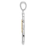 De-Ani Sterling Silver Rhodium-Plated Diamond-Cut Heart Cross with 14k Accent Pendant - Image 2