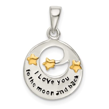Sterling Silver Flash Gold Plated LOVE YOU TO THE MOON Pendant