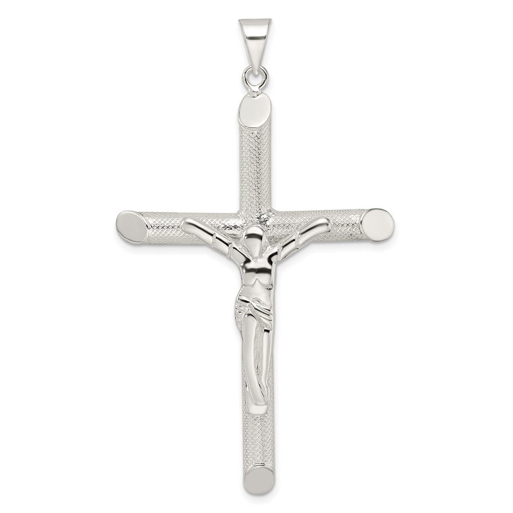 QC11185.jpg Sterling Silver Polished and Texture Tube Crucifix Cross Pendant - Image 1