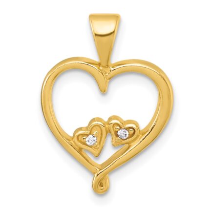 Sterling Silver Gold-tone Polished CZ Two Hearts In Heart Pendant