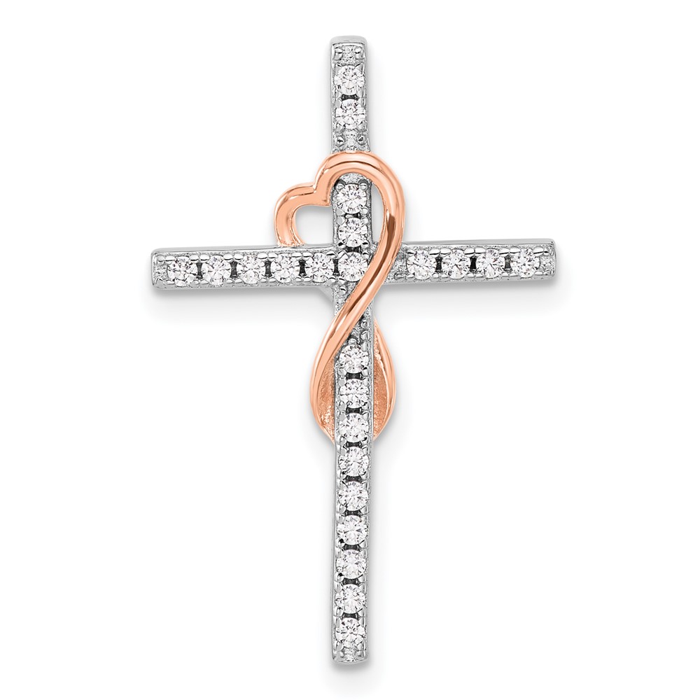 QC11435.jpg Sterling Silver Rhod-plated Rose-tone CZ Cross/Heart Infinity Chain Slide - Image 1