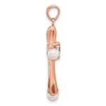 Sterling Silver Rose-tone Heart CZ and Synthetic Pearl Cross Pendant - Image 2