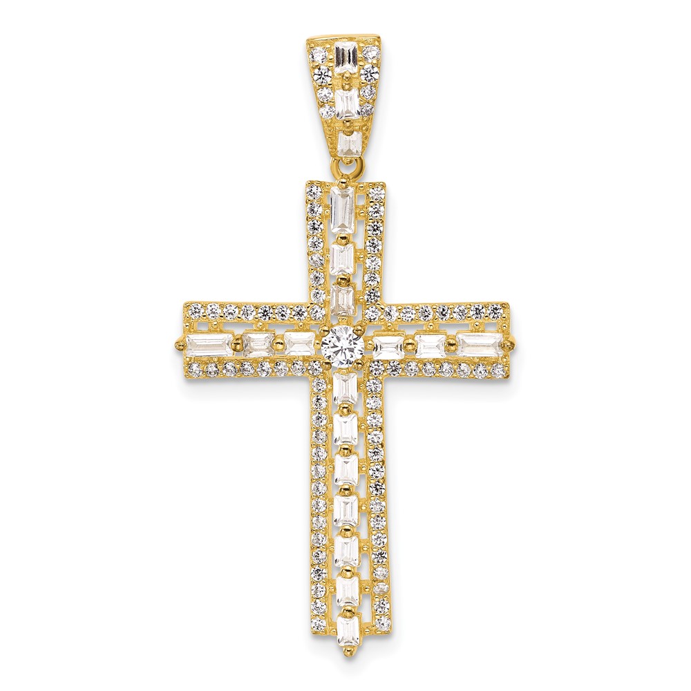 QC11444GP.jpg Sterling Silver Gold-tone CZ Latin Cross Pendant - Image 1