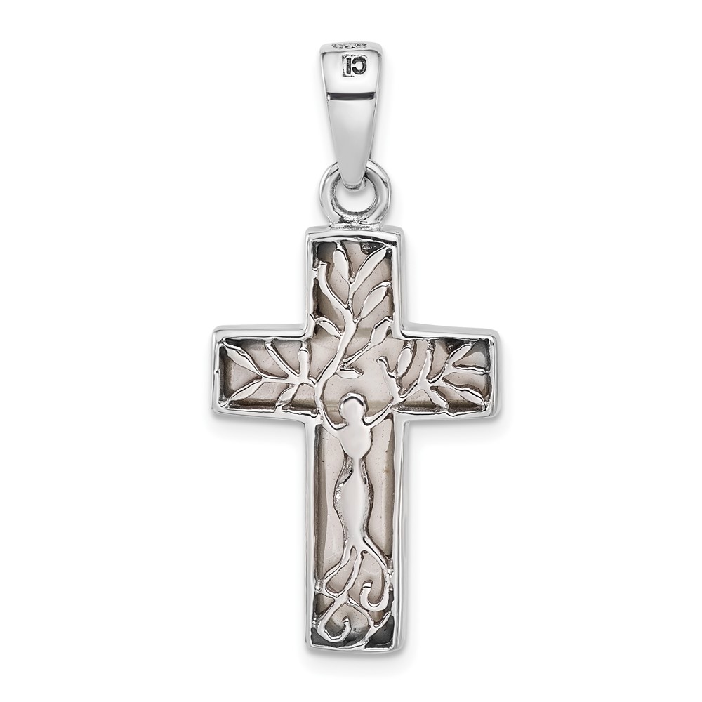 QC11458.jpg Sterling Silver Rhodium-plated Reversible Mother of Pearl Cross Pendant - Image 1
