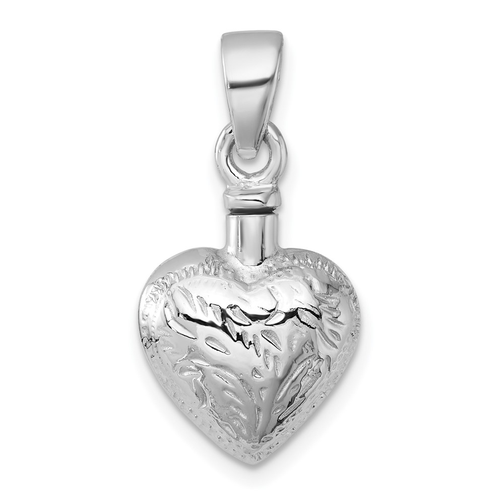 QC11505.jpg Sterling Silver Rhodium-plated Polished and Textured Heart with Leaves Ash Holder Pendant - Image 1