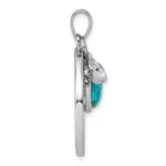 Sterling Silver Rhodium-plated Polished CZ and Compressed Turquoise Cabochon Tree of Life Pendant - Image 2