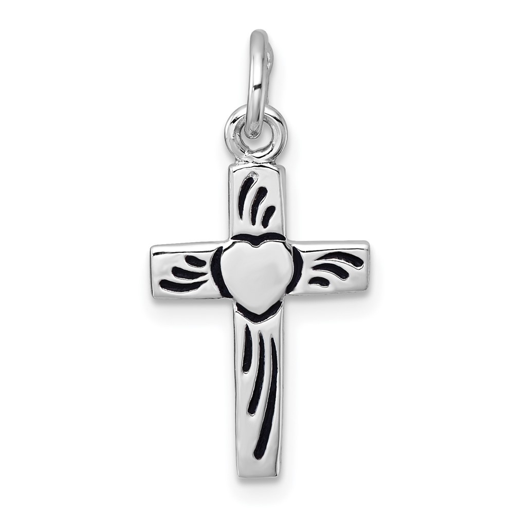 QC11603.jpg Sterling Silver Rhodium-plated Enameled Polished Heart Cross Pendant - Image 1