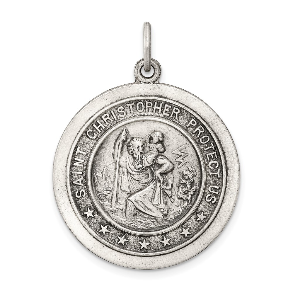 QC3528.jpg Sterling Silver Antiqued St. Christopher Medal - Image 1
