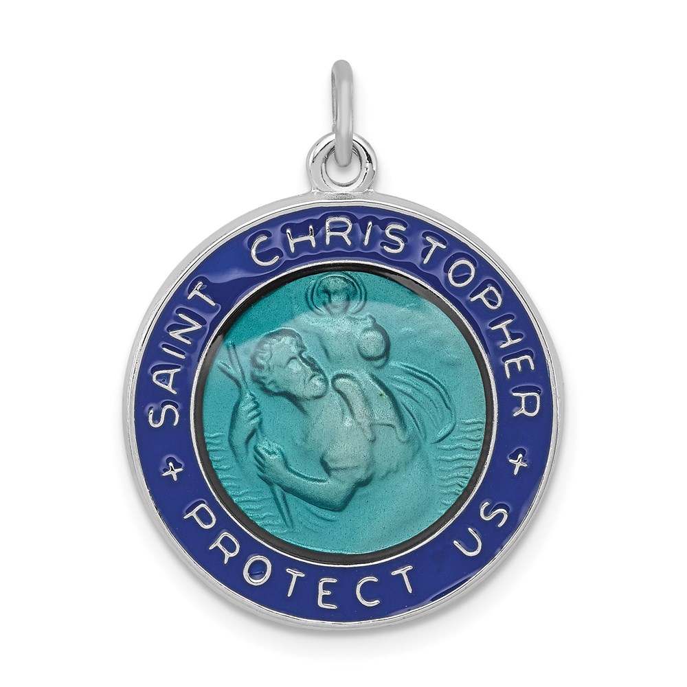 QC3530.jpg Sterling Silver Platinum-plated Enameled St. Christopher Medal - Image 1