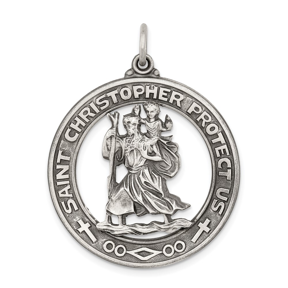 QC3536.jpg Sterling Silver Antiqued St. Christopher Medal - Image 1