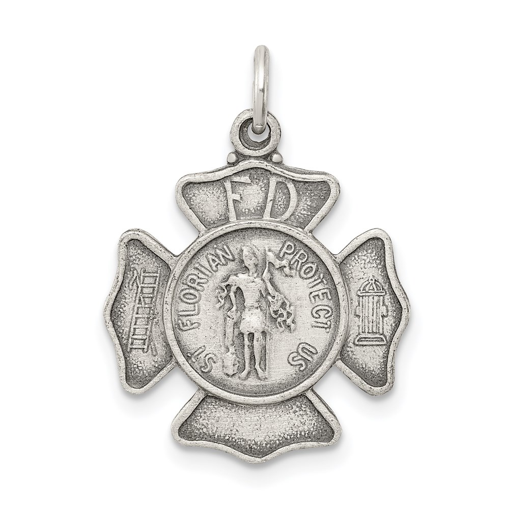 QC3590.jpg Sterling Silver Antiqued Saint Florian Badge Medal - Image 1