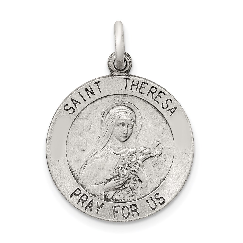 QC3621.jpg Sterling Silver Antiqued St. Theresa Medal - Image 1
