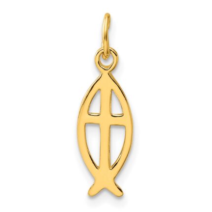Sterling Silver Gold-tone Polished Ichthus Fish Cross Charm