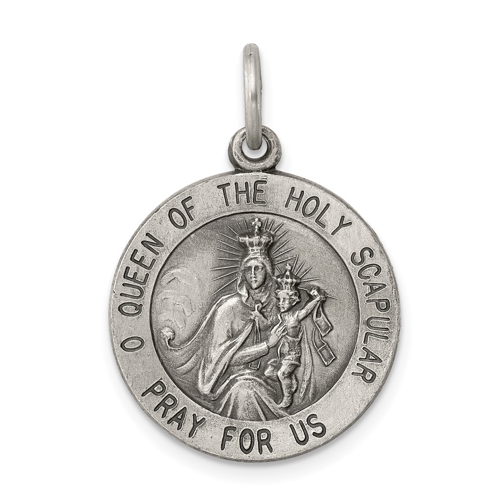 QC459.jpg Sterling Silver Antiqued Queen of the Holy Scapular Medal - Image 1