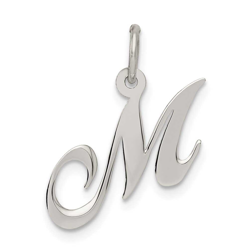 QC5086M.jpg Sterling Silver Rhodium-plated Fancy Script Letter M Initial Charm - Image 1