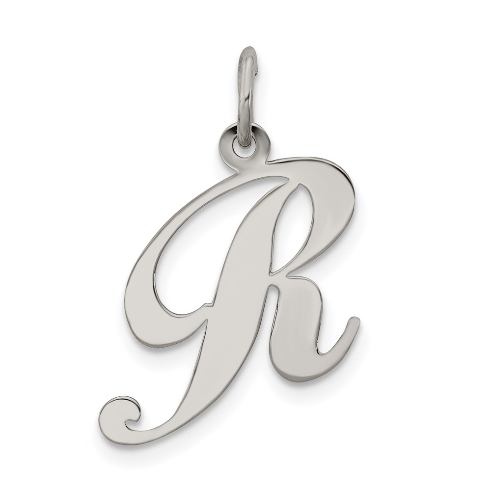 QC5088R.jpg Sterling Silver Rhodium-plated Fancy Script Letter R Initial Charm - Image 1