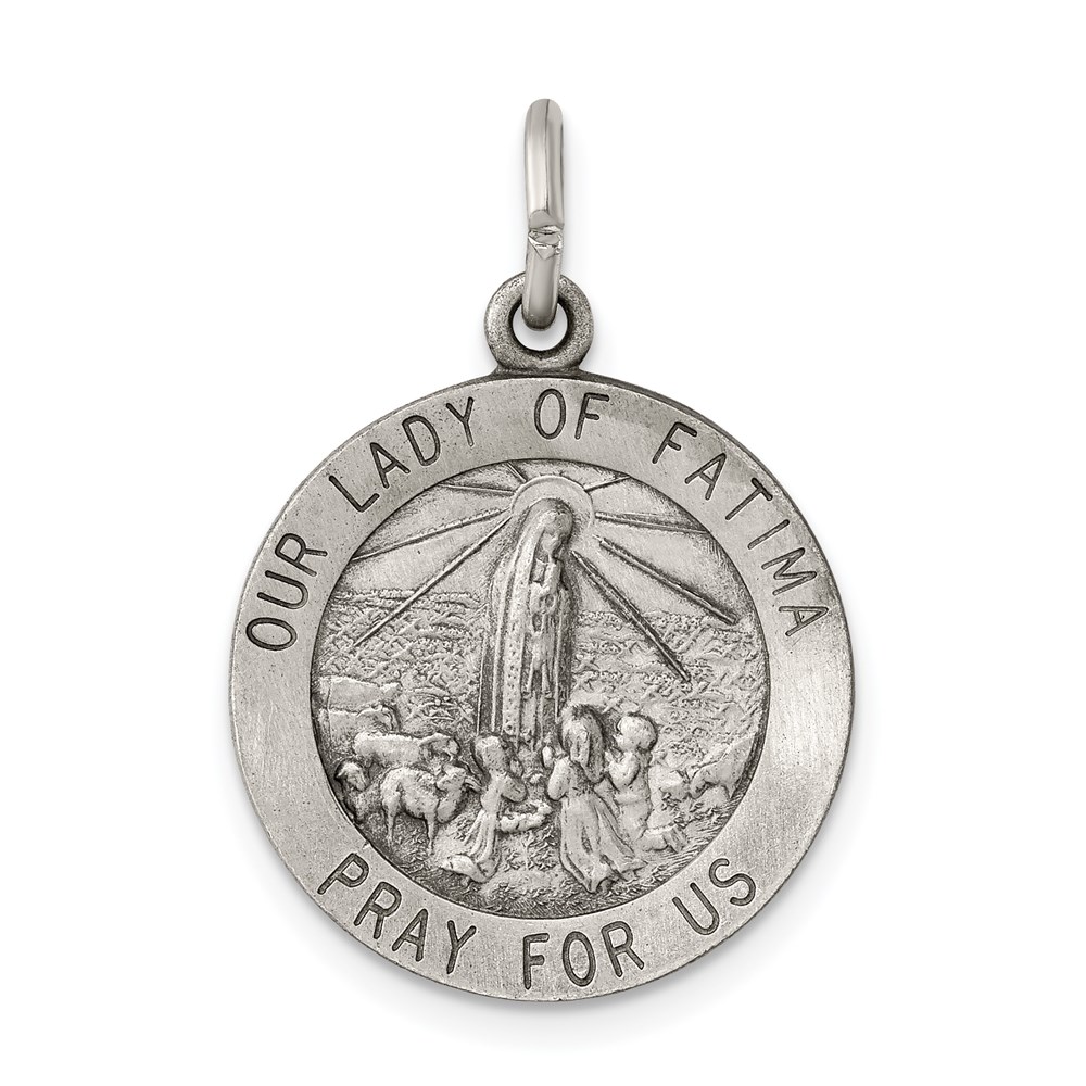 QC5579.jpg Sterling Silver Antiqued Our Lady of Fatima Medal - Image 1