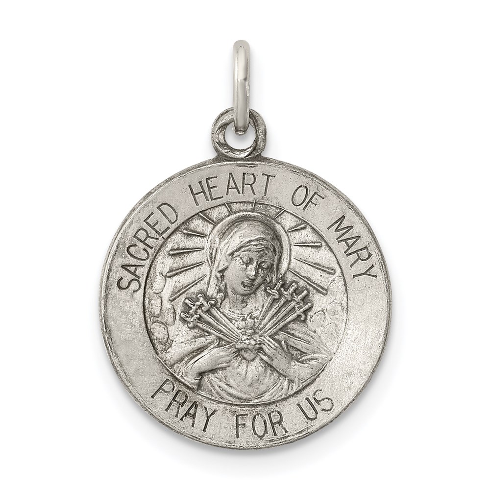 QC5585.jpg Sterling Silver Antiqued Sacred Heart of Mary Medal - Image 1