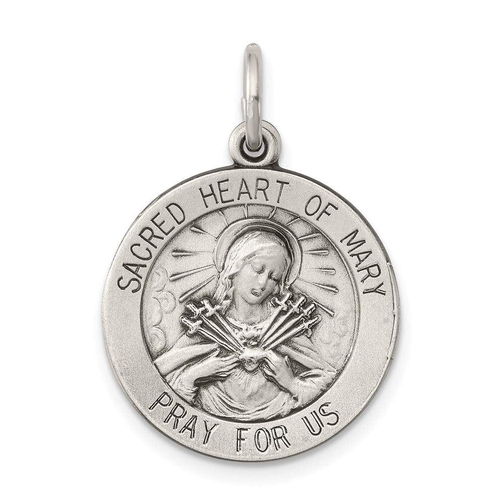 QC5586.jpg Sterling Silver Antiqued Sacred Heart of Mary Medal - Image 1