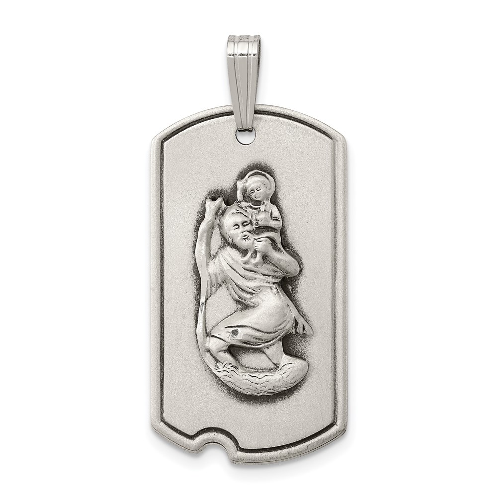 QC7368.jpg Sterling Silver Satin Antiqued St. Christopher Dog Tag Pendant - Image 1