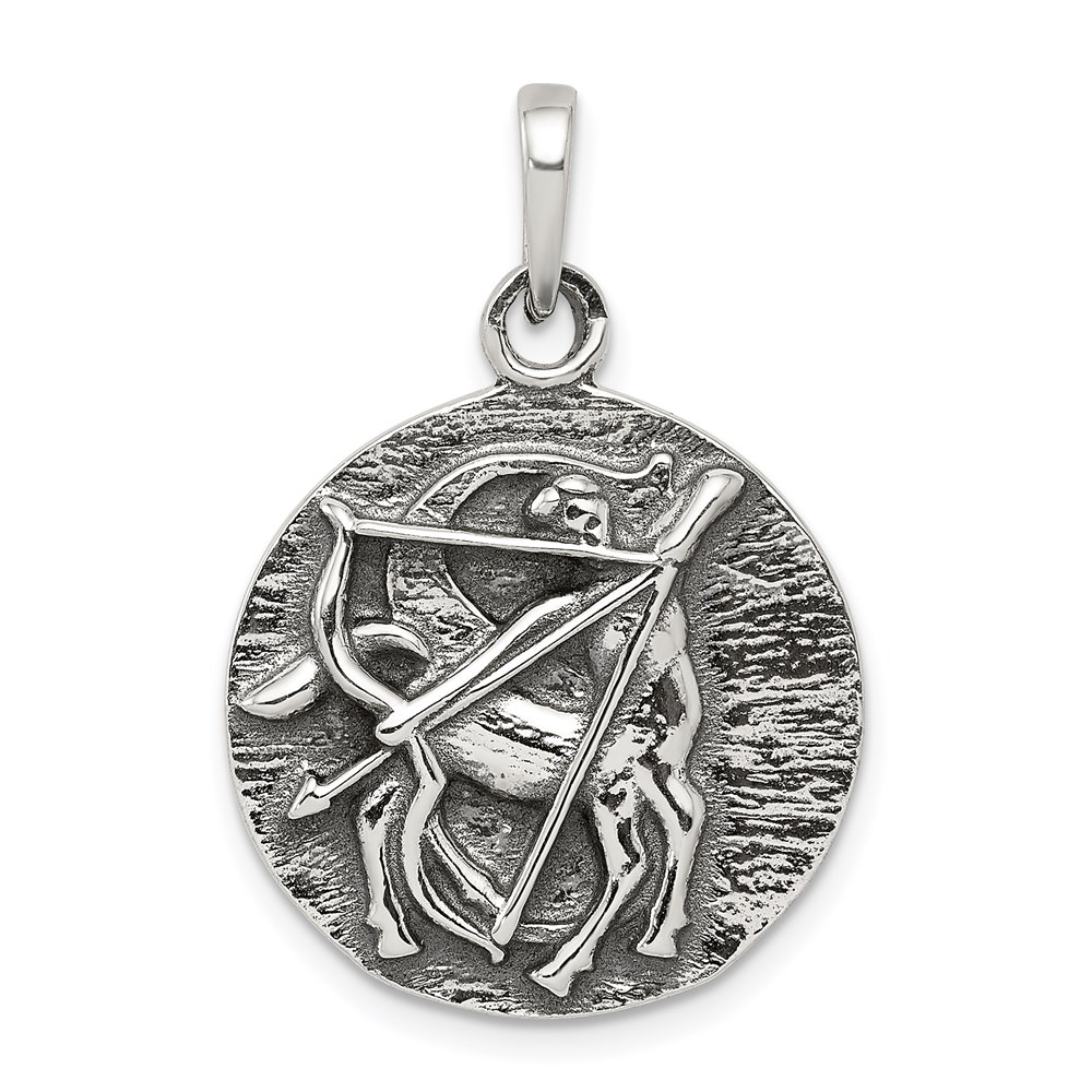 QC7420.jpg Sterling Silver Polished Antique Finish Sagittarius Horoscope Zodiac Pendan - Image 1