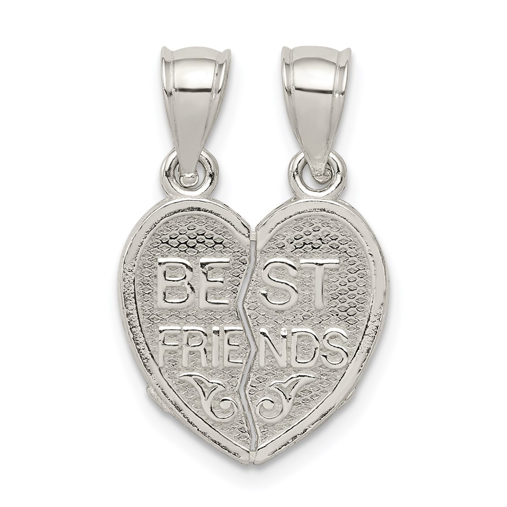 QC8528.jpg Sterling Silver Polished Mini Best Friends Break Away Heart Pendant - Image 1